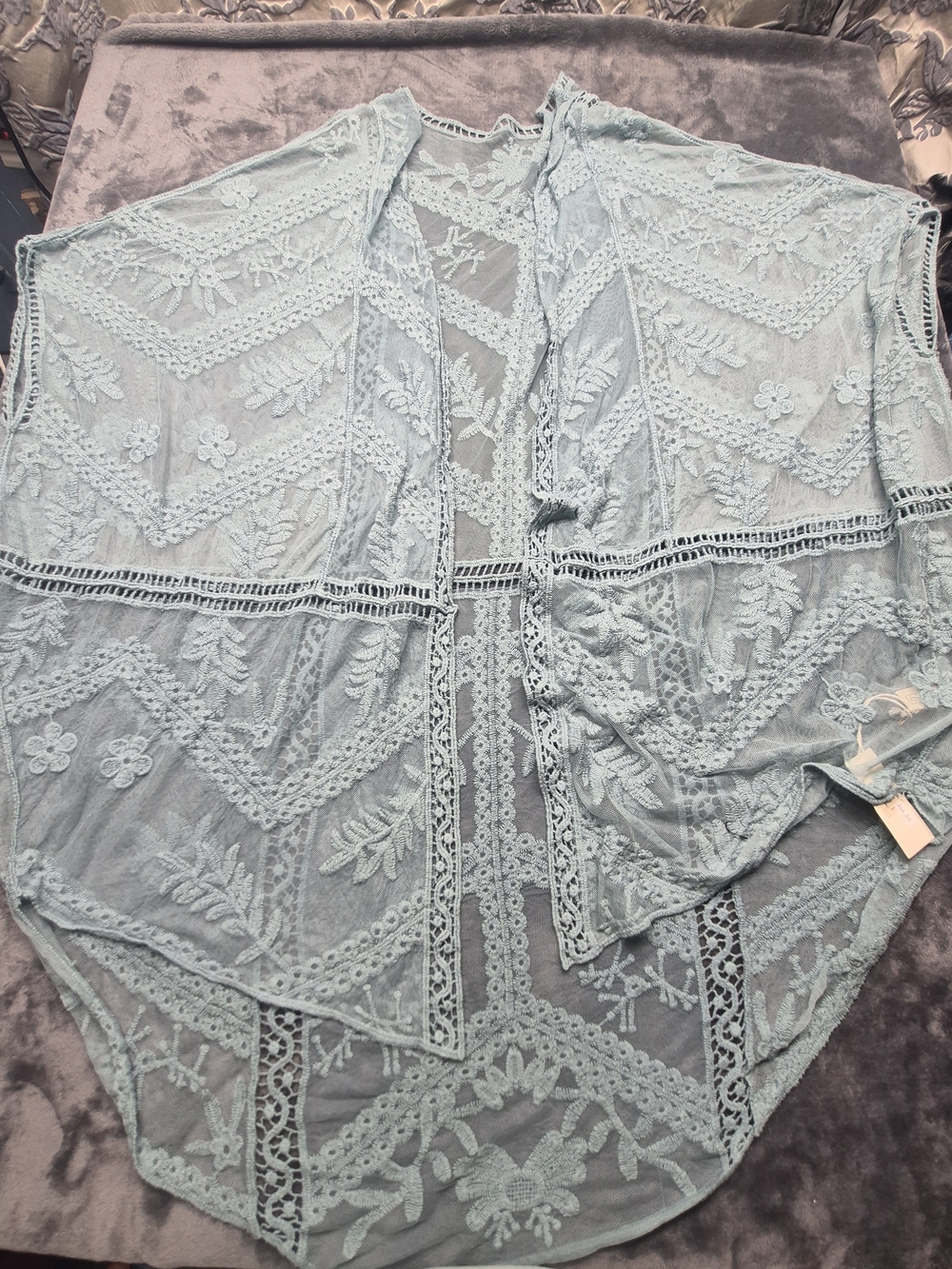 Lanice Apparel Sheer Mesh Lace Embroidered Kimono Coverup One SizeMint Color New